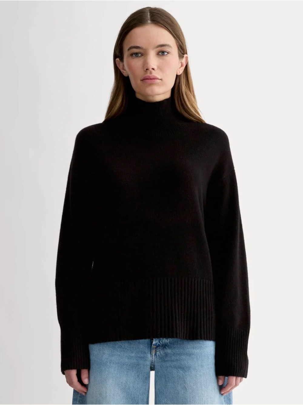 Everlane Cashmere Blend Mock Neck Black Sweater Sz XS